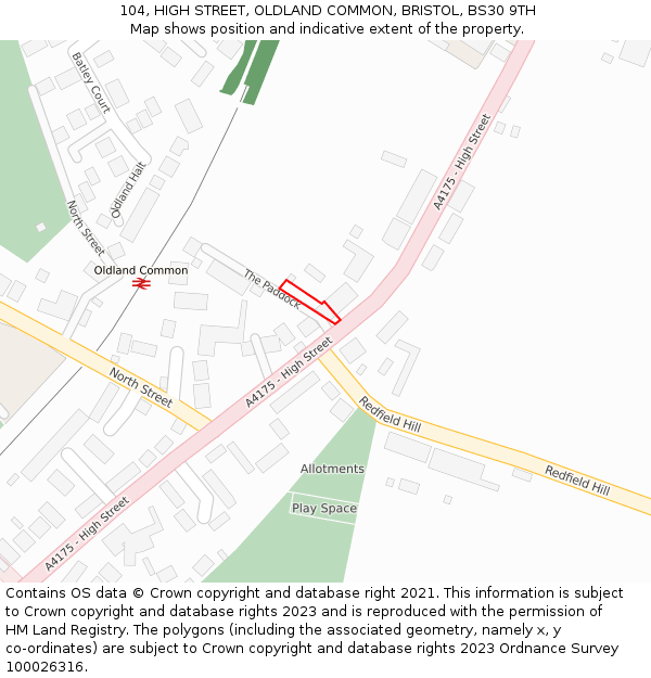 104, HIGH STREET, OLDLAND COMMON, BRISTOL, BS30 9TH: Location map and indicative extent of plot
