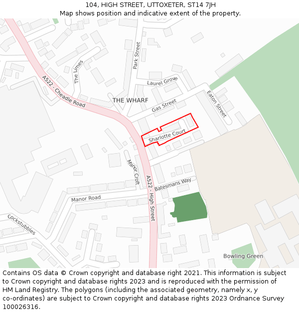 104, HIGH STREET, UTTOXETER, ST14 7JH: Location map and indicative extent of plot
