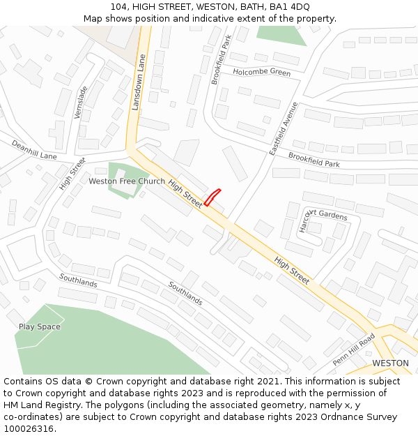 104, HIGH STREET, WESTON, BATH, BA1 4DQ: Location map and indicative extent of plot