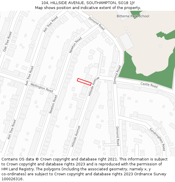 104, HILLSIDE AVENUE, SOUTHAMPTON, SO18 1JY: Location map and indicative extent of plot