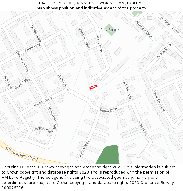 104, JERSEY DRIVE, WINNERSH, WOKINGHAM, RG41 5FR: Location map and indicative extent of plot