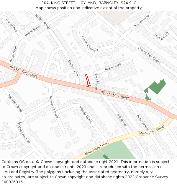 104, KING STREET, HOYLAND, BARNSLEY, S74 9LG: Location map and indicative extent of plot