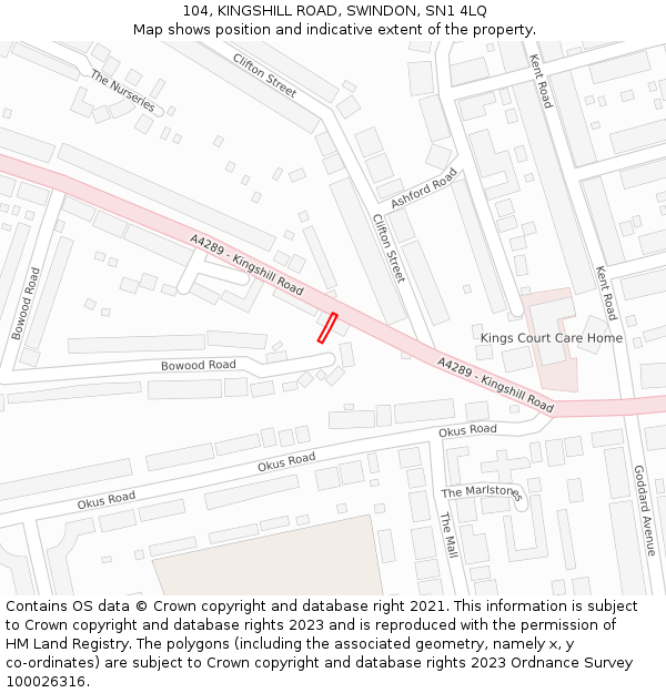104, KINGSHILL ROAD, SWINDON, SN1 4LQ: Location map and indicative extent of plot