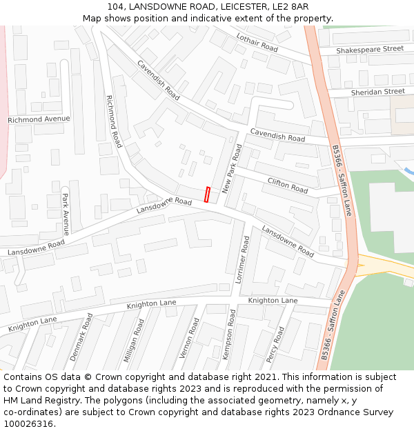 104, LANSDOWNE ROAD, LEICESTER, LE2 8AR: Location map and indicative extent of plot