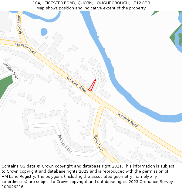 104, LEICESTER ROAD, QUORN, LOUGHBOROUGH, LE12 8BB: Location map and indicative extent of plot