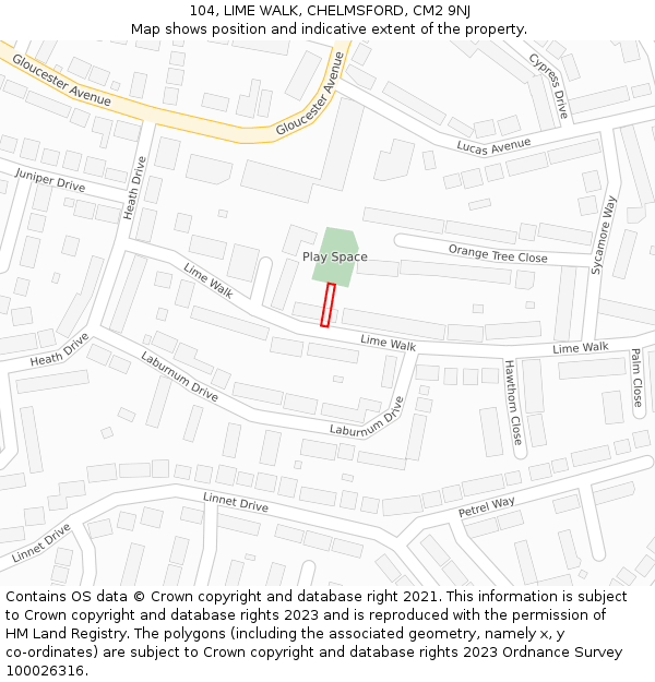 104, LIME WALK, CHELMSFORD, CM2 9NJ: Location map and indicative extent of plot