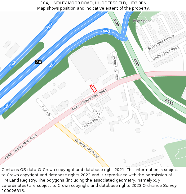 104, LINDLEY MOOR ROAD, HUDDERSFIELD, HD3 3RN: Location map and indicative extent of plot