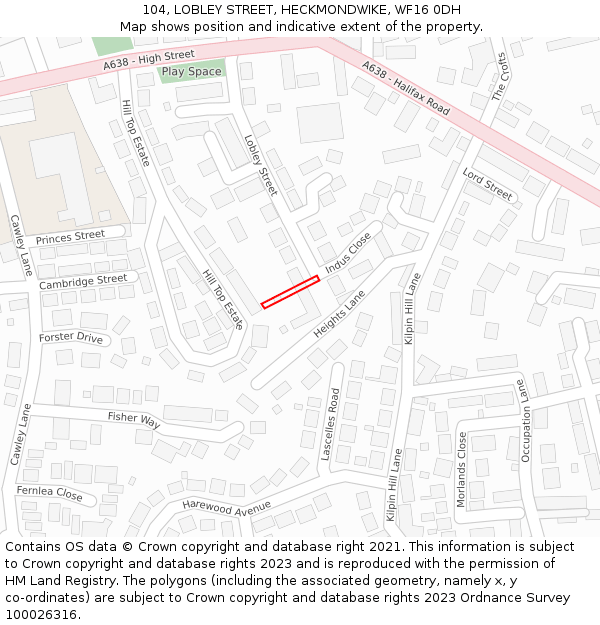 104, LOBLEY STREET, HECKMONDWIKE, WF16 0DH: Location map and indicative extent of plot