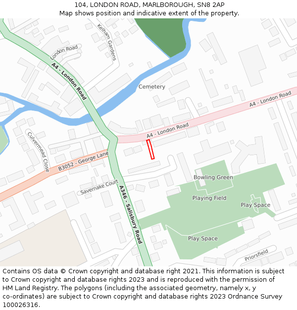 104, LONDON ROAD, MARLBOROUGH, SN8 2AP: Location map and indicative extent of plot