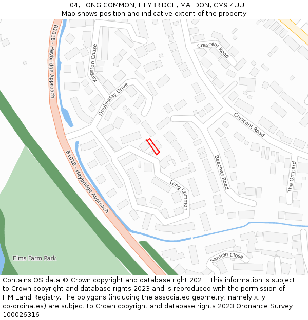 104, LONG COMMON, HEYBRIDGE, MALDON, CM9 4UU: Location map and indicative extent of plot