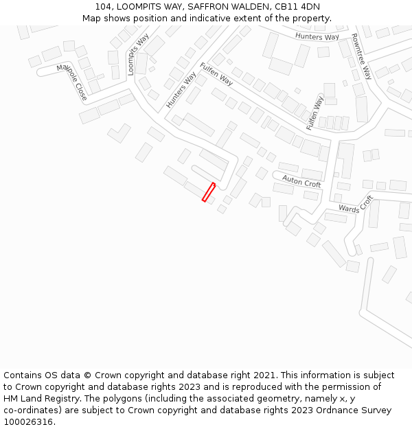 104, LOOMPITS WAY, SAFFRON WALDEN, CB11 4DN: Location map and indicative extent of plot