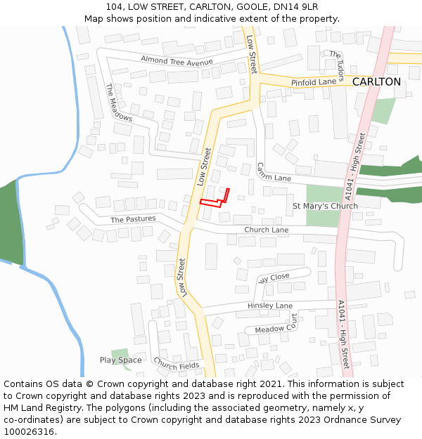 104, LOW STREET, CARLTON, GOOLE, DN14 9LR: Location map and indicative extent of plot