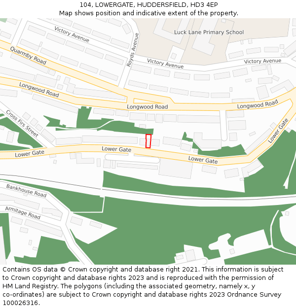 104, LOWERGATE, HUDDERSFIELD, HD3 4EP: Location map and indicative extent of plot