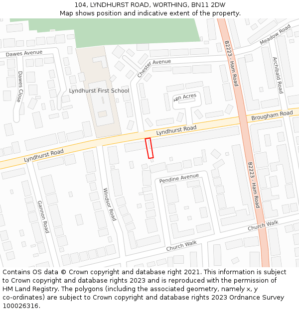 104, LYNDHURST ROAD, WORTHING, BN11 2DW: Location map and indicative extent of plot