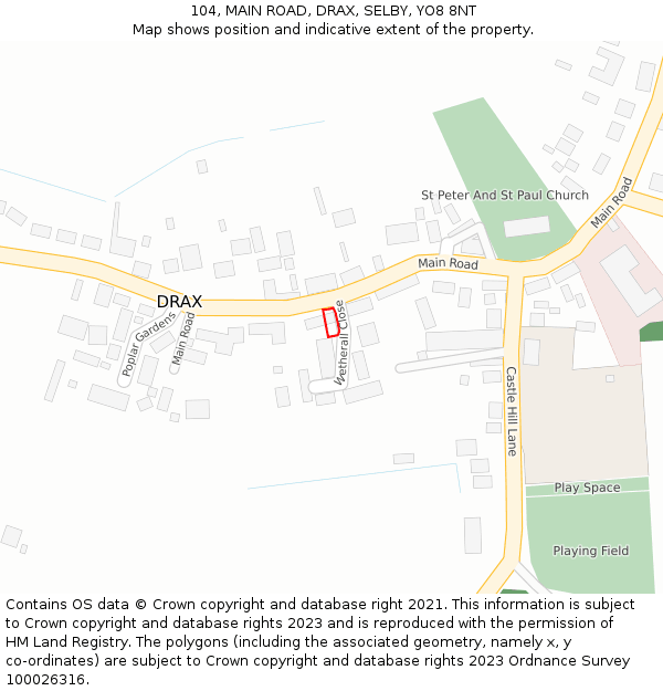 104, MAIN ROAD, DRAX, SELBY, YO8 8NT: Location map and indicative extent of plot