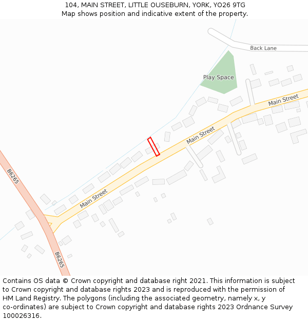 104, MAIN STREET, LITTLE OUSEBURN, YORK, YO26 9TG: Location map and indicative extent of plot