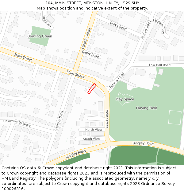 104, MAIN STREET, MENSTON, ILKLEY, LS29 6HY: Location map and indicative extent of plot
