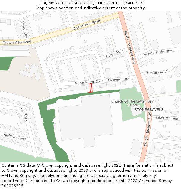 104, MANOR HOUSE COURT, CHESTERFIELD, S41 7GX: Location map and indicative extent of plot