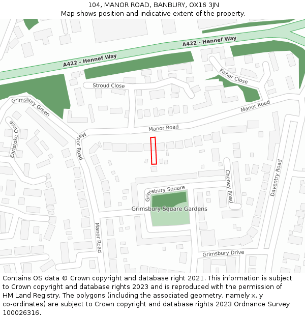 104, MANOR ROAD, BANBURY, OX16 3JN: Location map and indicative extent of plot