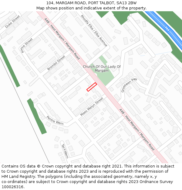 104, MARGAM ROAD, PORT TALBOT, SA13 2BW: Location map and indicative extent of plot