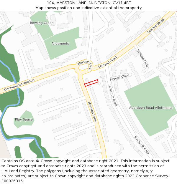 104, MARSTON LANE, NUNEATON, CV11 4RE: Location map and indicative extent of plot