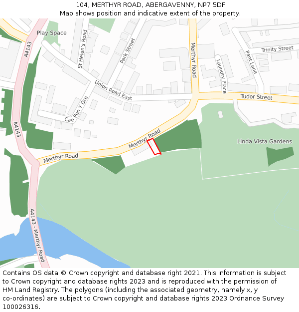104, MERTHYR ROAD, ABERGAVENNY, NP7 5DF: Location map and indicative extent of plot