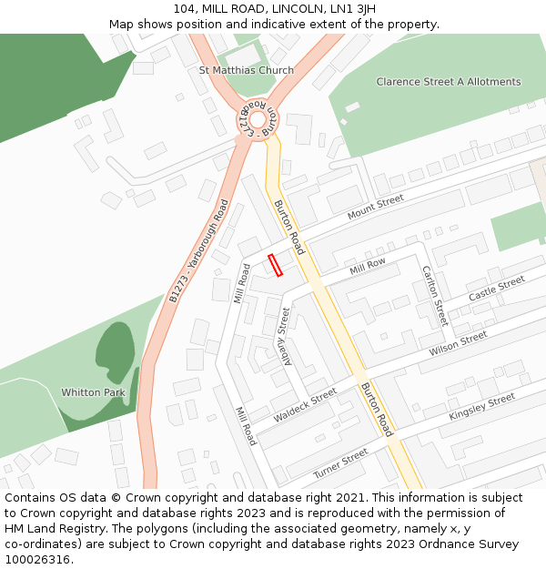 104, MILL ROAD, LINCOLN, LN1 3JH: Location map and indicative extent of plot