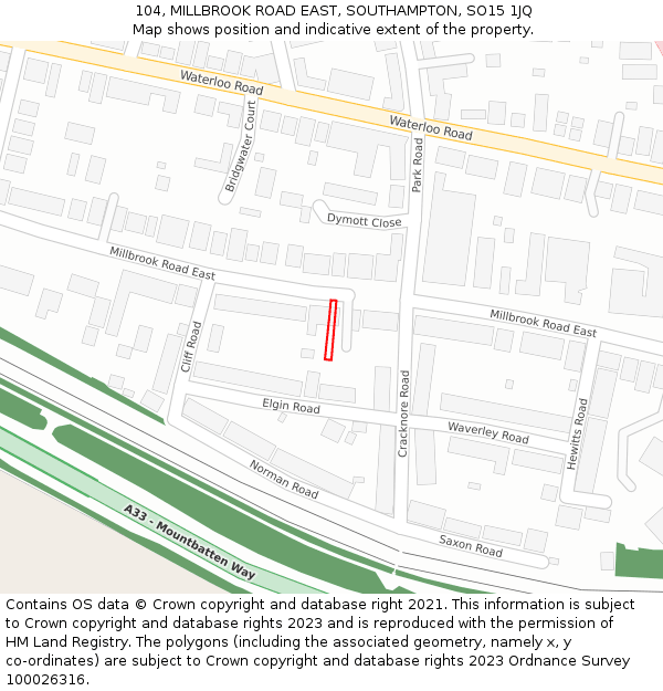 104, MILLBROOK ROAD EAST, SOUTHAMPTON, SO15 1JQ: Location map and indicative extent of plot