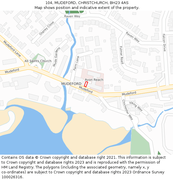 104, MUDEFORD, CHRISTCHURCH, BH23 4AS: Location map and indicative extent of plot