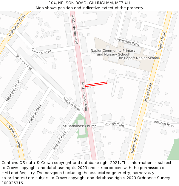 104, NELSON ROAD, GILLINGHAM, ME7 4LL: Location map and indicative extent of plot