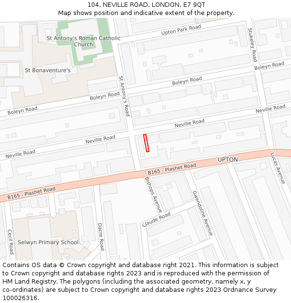 104, NEVILLE ROAD, LONDON, E7 9QT: Location map and indicative extent of plot
