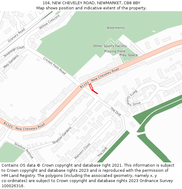 104, NEW CHEVELEY ROAD, NEWMARKET, CB8 8BY: Location map and indicative extent of plot