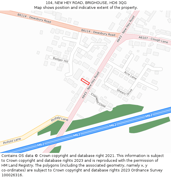104, NEW HEY ROAD, BRIGHOUSE, HD6 3QG: Location map and indicative extent of plot