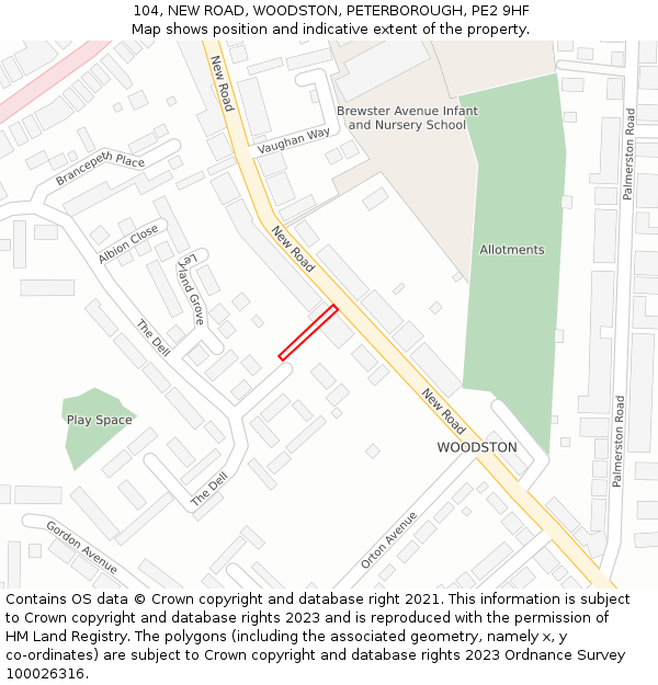 104, NEW ROAD, WOODSTON, PETERBOROUGH, PE2 9HF: Location map and indicative extent of plot