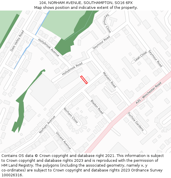 104, NORHAM AVENUE, SOUTHAMPTON, SO16 6PX: Location map and indicative extent of plot