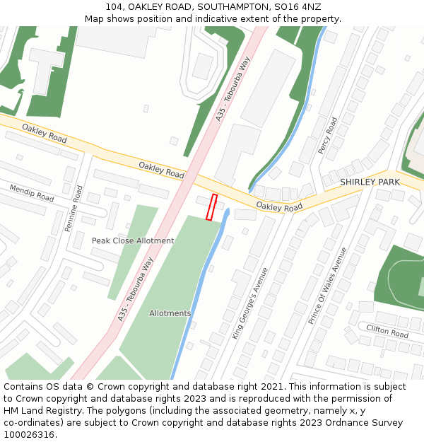 104, OAKLEY ROAD, SOUTHAMPTON, SO16 4NZ: Location map and indicative extent of plot