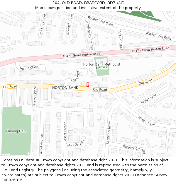 104, OLD ROAD, BRADFORD, BD7 4ND: Location map and indicative extent of plot