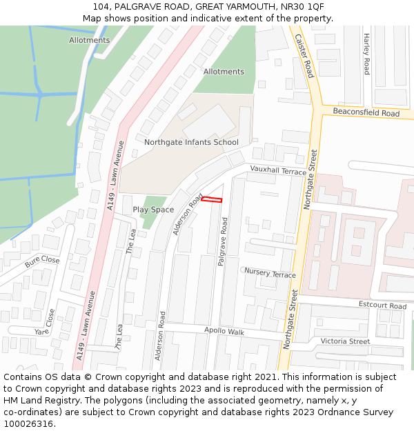 104, PALGRAVE ROAD, GREAT YARMOUTH, NR30 1QF: Location map and indicative extent of plot