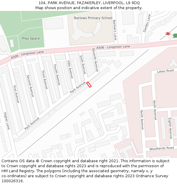 104, PARK AVENUE, FAZAKERLEY, LIVERPOOL, L9 9DQ: Location map and indicative extent of plot