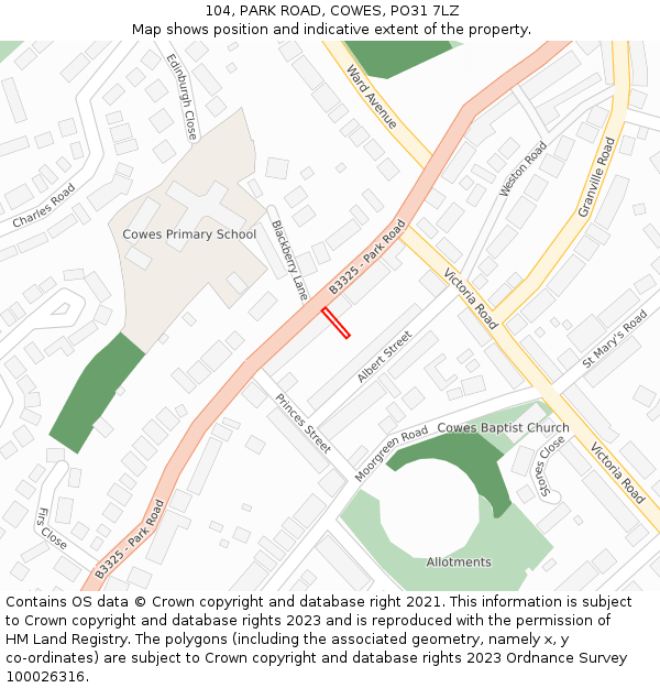 104, PARK ROAD, COWES, PO31 7LZ: Location map and indicative extent of plot