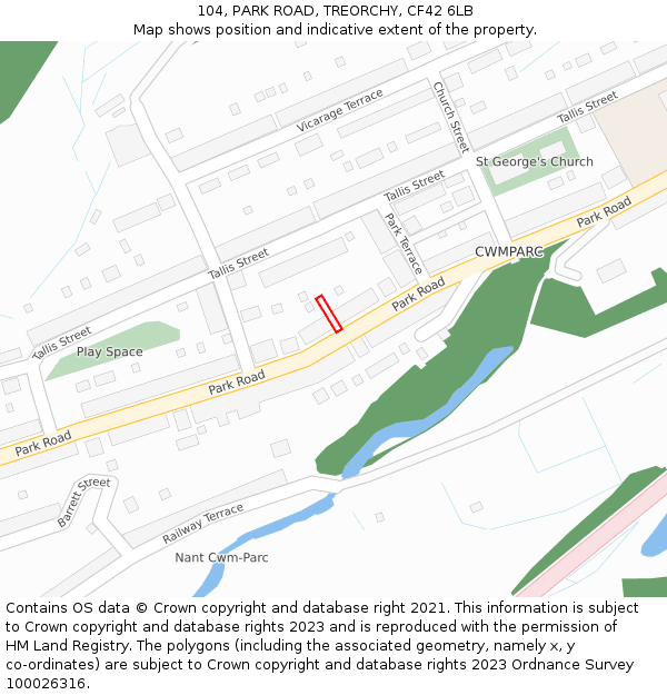 104, PARK ROAD, TREORCHY, CF42 6LB: Location map and indicative extent of plot