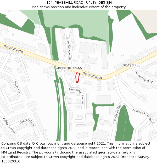 104, PEASEHILL ROAD, RIPLEY, DE5 3JH: Location map and indicative extent of plot