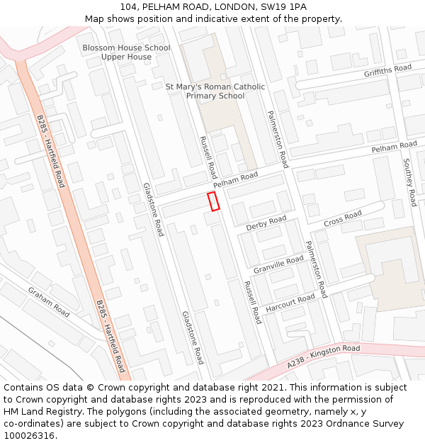 104, PELHAM ROAD, LONDON, SW19 1PA: Location map and indicative extent of plot