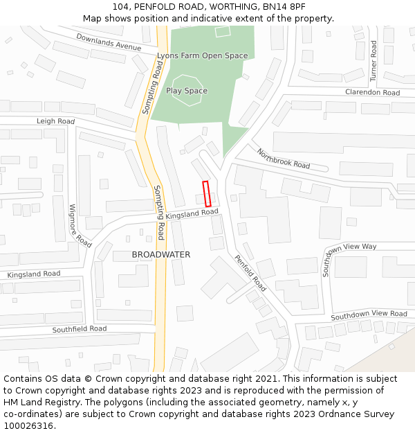 104, PENFOLD ROAD, WORTHING, BN14 8PF: Location map and indicative extent of plot