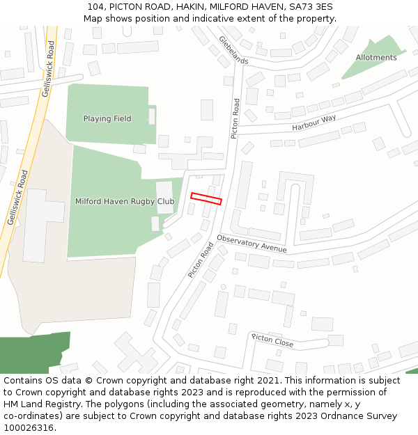 104, PICTON ROAD, HAKIN, MILFORD HAVEN, SA73 3ES: Location map and indicative extent of plot