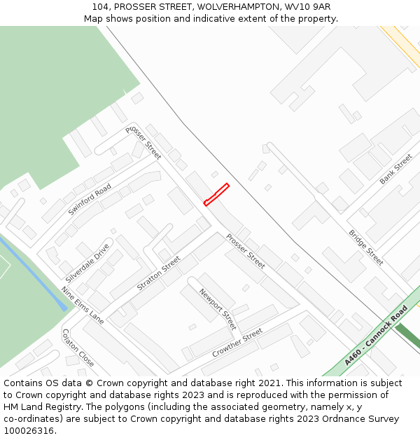 104, PROSSER STREET, WOLVERHAMPTON, WV10 9AR: Location map and indicative extent of plot