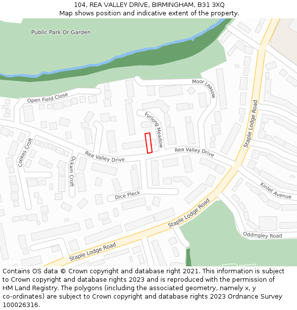 104, REA VALLEY DRIVE, BIRMINGHAM, B31 3XQ: Location map and indicative extent of plot