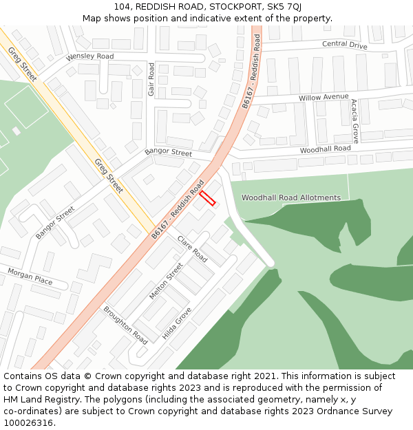 104, REDDISH ROAD, STOCKPORT, SK5 7QJ: Location map and indicative extent of plot