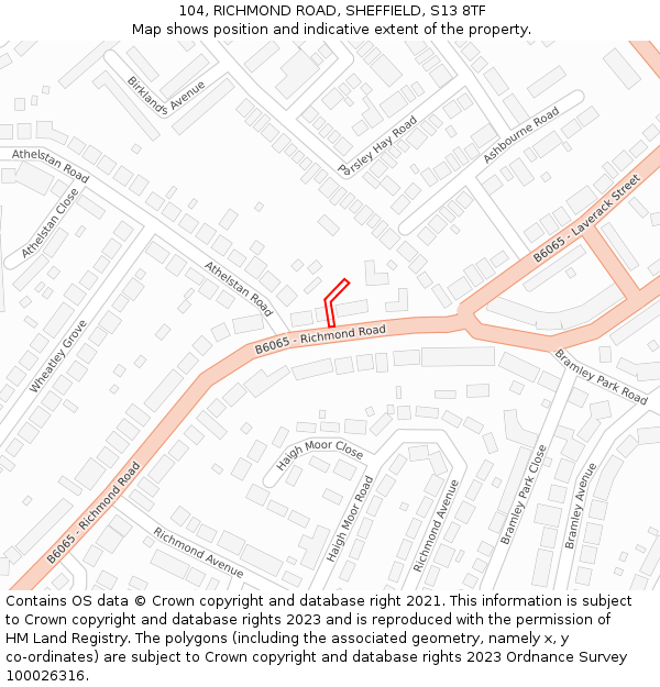 104, RICHMOND ROAD, SHEFFIELD, S13 8TF: Location map and indicative extent of plot
