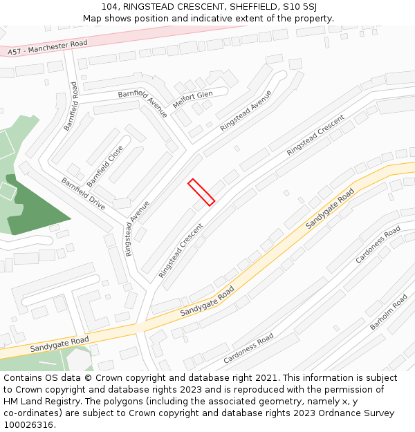 104, RINGSTEAD CRESCENT, SHEFFIELD, S10 5SJ: Location map and indicative extent of plot